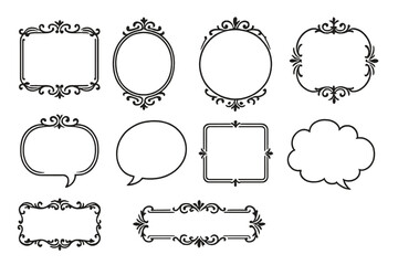 Elegant vintage ornamental frames and modern communication speech bubbles set