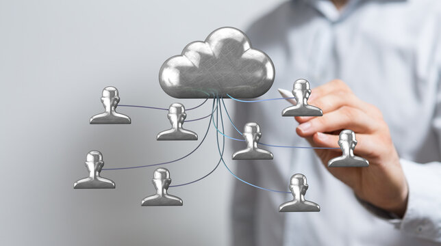 Concept of cloud computing, network connectivity, and data sharing between people and the cloud. Digital illust - Powered by Adobe