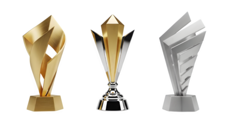 Stunning collection of gold and silver trophies symbolizes victory and achievement in competitive business and sports endeavors