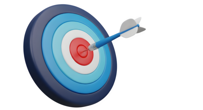 Achieve success and hit your target with this accurate dart piercing the bullseye, perfect for business goals and marketing precision