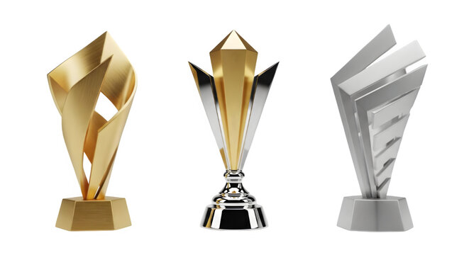 Stunning collection of gold and silver trophies symbolizes victory and achievement in competitive business and sports endeavors