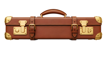 Luxurious brown leather suitcase with gold accents, perfect for a stylish getaway or vintage-inspired design projects and packing
