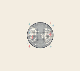 Retro Disco Ball Illustration.Vintage Mirror Ball Vector.Party Sparkle Icon.Textured Club Sphere.Nostalgic Dance Element