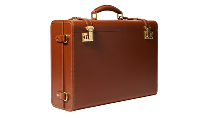 Sophisticated brown leather briefcase with gold accents for the discerning professional on the go, exuding success and confidence