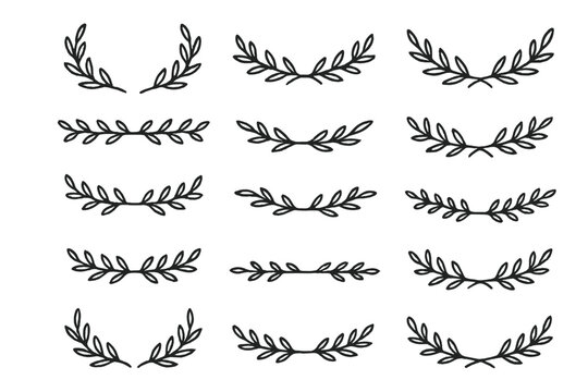 Hand drawn botanical laurel wreaths and dividers for wedding and decorative design