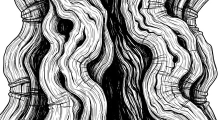 Detailed Black and White Illustration of an Ancient Tree Trunk. © Eva