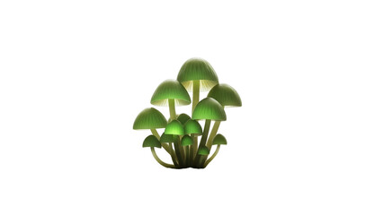 Cluster of Luminous Green Mushrooms on Transparent Background Glowing Fungi with Soft Light Botanical Illustration Fantasy Forest Element Natural