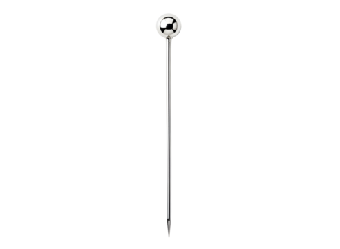 Silver cocktail pick with round top isolated on transparent background