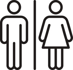 Outline of man and woman toilet sign. Man and woman icon. Icon of Male, Female toilet sign. Washroom, restroom bathroom and change room sign. 