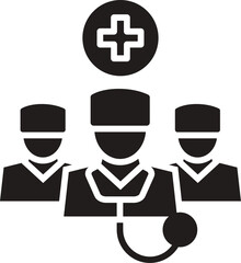 Silhouette vector of medical team. Healthcare medicine professional and doctors concept. Hospital medical team on white background. Flat vector illustration.