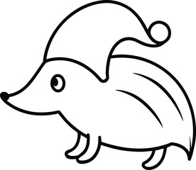 Cute Cartoon Hedgehog Wearing a Santa Hat, Christmas Animal Illustration
