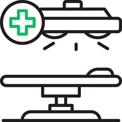 Vector of surgical table. Illustration of a surgical table with straps, ready for medical procedures.Flat Illustration of Operating Table with Surgical Equipment Icon