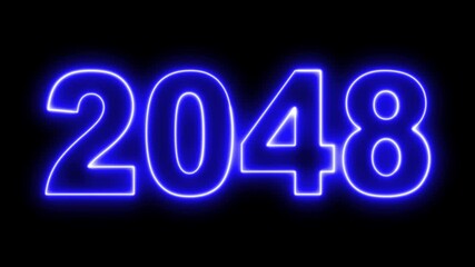 2048 Happy new year concept  animation  Animated text with sparkling effects. Greeting inscription with alpha channel background.