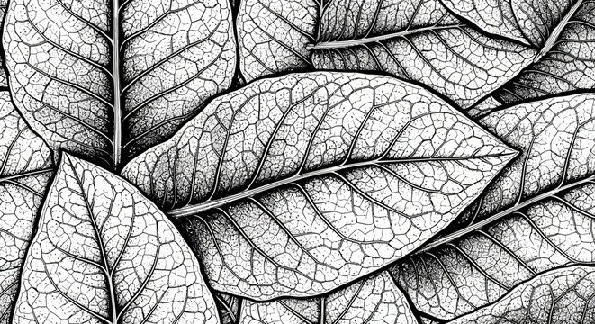 Detailed Black and White Sketch of Tobacco Leaves.