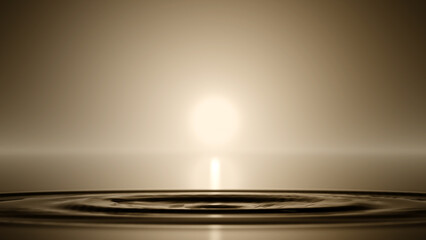 Golden beige water ripple horizon wide product backdrop 3D render