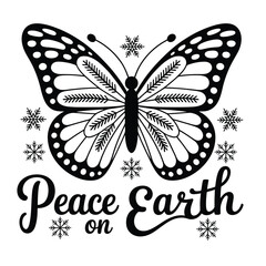Peace on Earth butterfly design with winter snowflakes in black and white.jpg