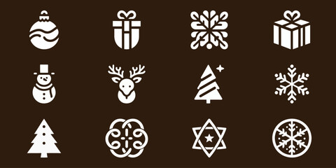 Holiday season white symbols collection