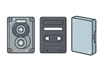 Retro audio cassette tapes and protective plastic storage case collection