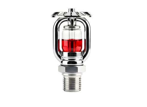 Fire sprinkler head with red glass bulb isolated on transparent background