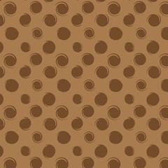 Dark Brown Circular Seamless Pattern with Swirl Accents on Light Background – Abstract Geometric Texture for Textile, Wallpaper, and Modern Graphic Design