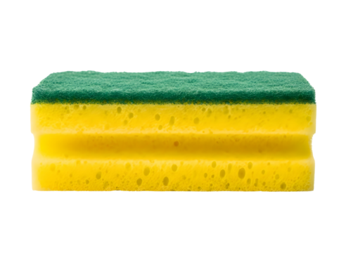 Yellow and green scrubbing sponge isolated on transparent background