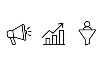 Fototapeta premium Business communication and data analysis icons in linear style