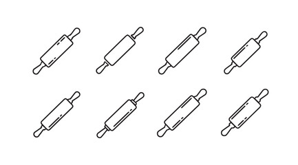 Collection of eight rolling pin icons in a simple hand drawn silhouette style