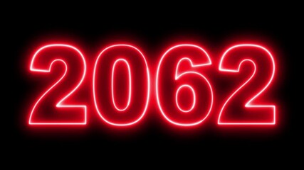Neon upcoming new year 2062 animated. Symbolizes future progress new year goals business plans. Christmas and happy new year celebration concept. 2062 neon line text animated.