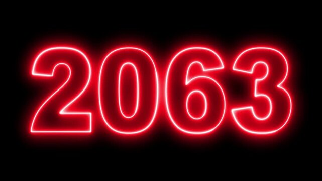 Neon upcoming new year 2063 animated. Symbolizes future progress new year goals business plans. Christmas and happy new year celebration concept. 2063 neon line text animated.