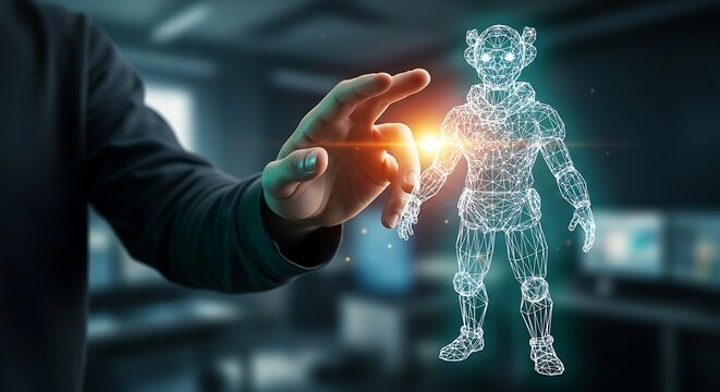 Human Touch Interacting with Digital 3D Model Hologram