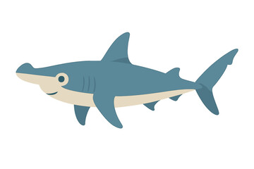 Cute cartoon hammerhead shark swimming underwater marine animal character