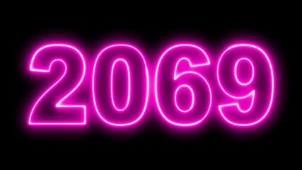 Neon upcoming new year 2069 animated. Symbolizes future progress new year goals business plans. Christmas and happy new year celebration concept. 2069 neon line text animated.