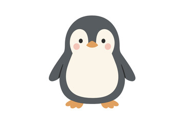 Cute baby penguin character with rosy cheeks standing isolated on white