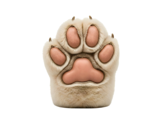 Close up of a fluffy dog paw pad isolated on transparent background