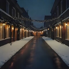 Obraz premium The image displays a charming snow-covered street festive mood