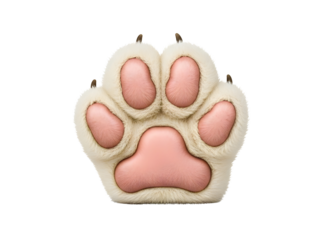 Fluffy cat paw print with pink pads isolated on transparent background