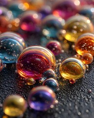 Fototapeta premium colorful water droplets on dark surface