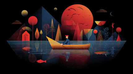 A Magical Night Journey on a Surreal Lake