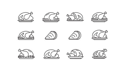 Collection of roasted chicken and carved meat slices silhouette © arif