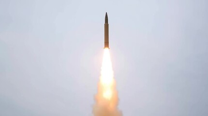 Takeoff of a rocket. Military. Weapon. Test launch complex for missiles. Weapons range - Powered by Adobe