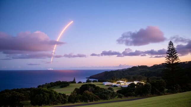 Marine missile lift off. Rocket launch from a ship in the ocean