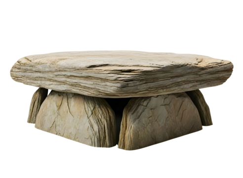 Ancient stone dolmen table isolated on transparent background