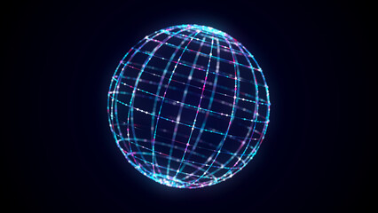 Blue sphere consisting of points and lines. Modern wireframe elements. Technology grid sphere. 3d rendering.