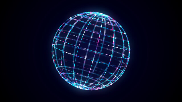 Blue sphere consisting of points and lines. Modern wireframe elements. Technology grid sphere. 3d rendering.