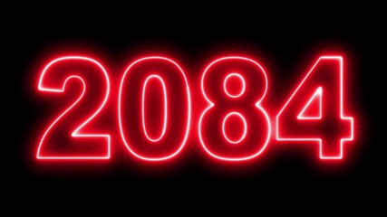 Neon upcoming new year 2084 animated. Symbolizes future progress new year goals business plans. Christmas and happy new year celebration concept. 2084 neon line text animated.
