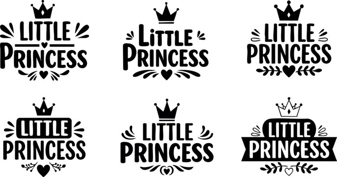Little princess crown typography design for girl child celebration and cute feminine style text art vector
