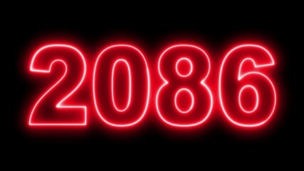 Neon upcoming new year 2086 animated. Symbolizes future progress new year goals business plans. Christmas and happy new year celebration concept. 2086 neon line text animated.