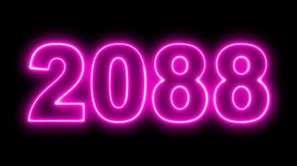 Neon upcoming new year 2088 animated. Symbolizes future progress new year goals business plans. Christmas and happy new year celebration concept. 2088 neon line text animated.