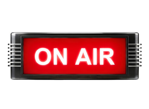 Red on air sign illuminated and isolated on transparent background