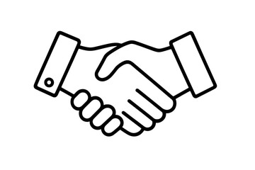 Black line drawing of two hands shaking symbolizing business agreement and partnership success